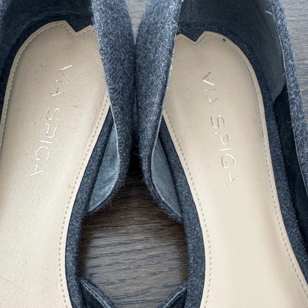 Via Spiga Charcoal D’Orsay Flats Pointed Toe Wool Felt Ballet Shoes Size 7.5